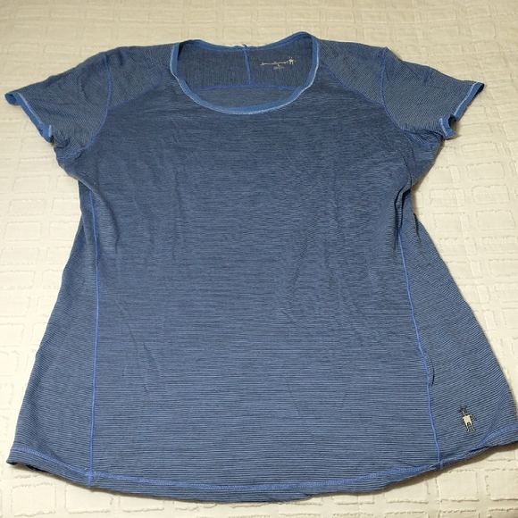 Smartwool Tops - Smartwool Women's Blue Striped Short Sleeve Tee, 100% Merino Wool, Size Large